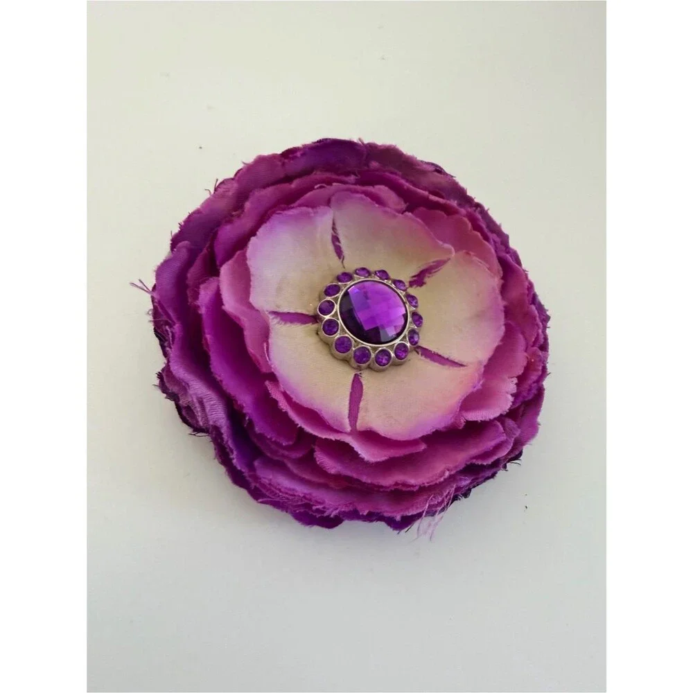 Purple Flower Hair Clip Rhinestone Center Large Floral Hair Accessory Boutique